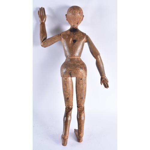 254 - A LARGE LATE 19TH CENTURY EUROPEAN CARVED PINE ARTISTS LAY DOLL with articulated arms and legs. 60 c... 