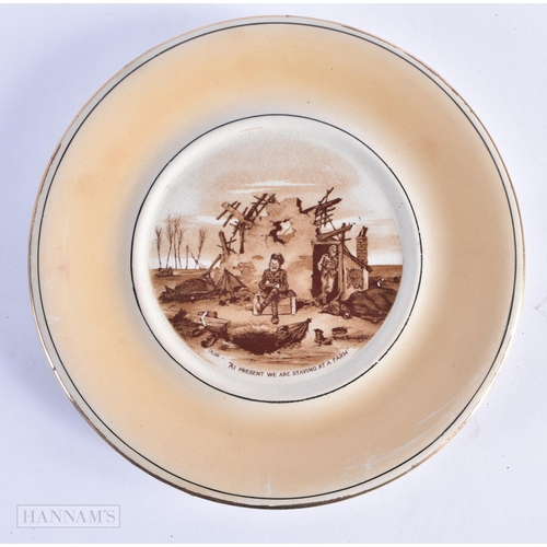 26 - A PAIR OF MILITARY INTEREST GRIMWADES BRUCE BAIRNSFATHER PLATES. 16.5 cm diameter.