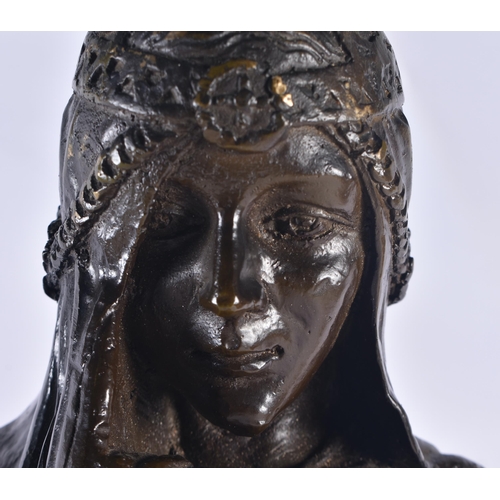 262 - A LARGE ART DECO FRENCH BRONZE FIGURE OF A STANDING FEMALE modelled in flowing robes. 61 cm high.