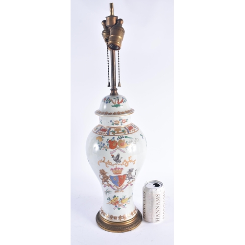 263 - A LARGE 19TH CENTURY FRENCH SAMSOMS OF PARIS ARMORIAL LAMP Chinese Export Manner. 58 cm high.