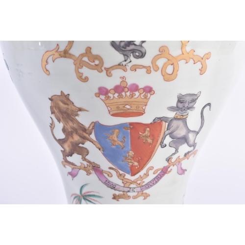 263 - A LARGE 19TH CENTURY FRENCH SAMSOMS OF PARIS ARMORIAL LAMP Chinese Export Manner. 58 cm high.