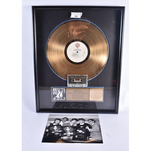 268 - AH- HA Hunting Hi and Low, Gold disc presented to Andy Wickham to commemorate the sale of more than ... 