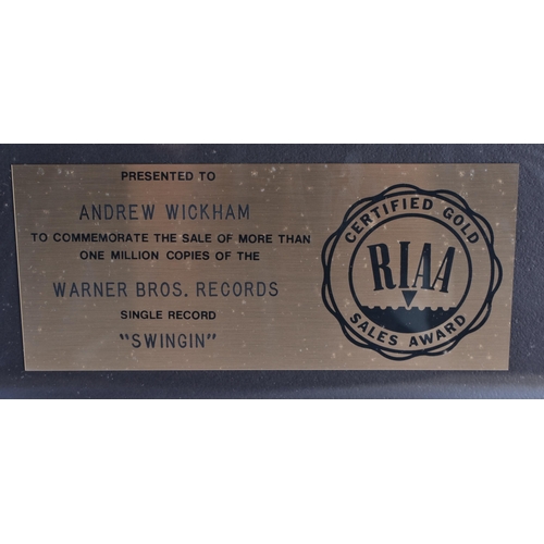 269 - Rare John Anderson, Swinging, Gold disc presented to Andy Wickham to commemorate the sale of more th... 