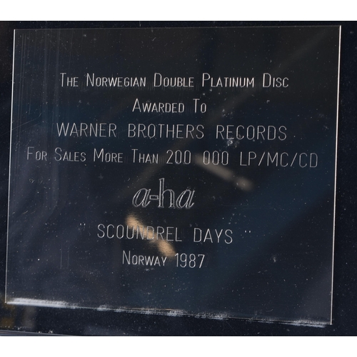 272 - AH- HA Scoundrel days, Norwegian double platinum disc awarded to Warner Bros for the sales of more t... 