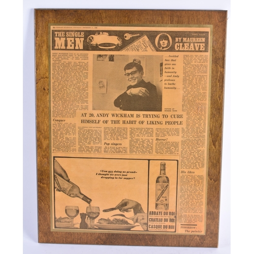 282 - Vintage framed Evening Standard editorial on Andrew Wickham aged 20 , December 1964. 45.5 x 35.5 cm