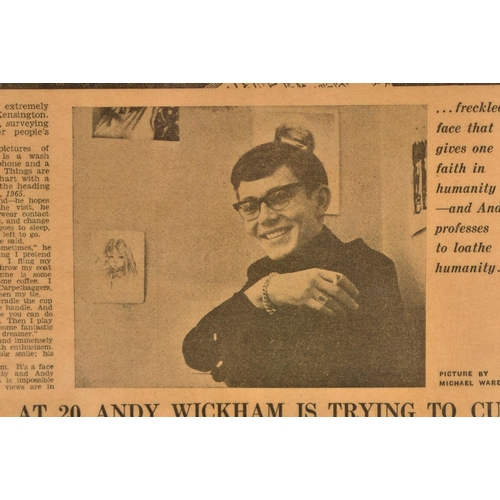 282 - Vintage framed Evening Standard editorial on Andrew Wickham aged 20 , December 1964. 45.5 x 35.5 cm