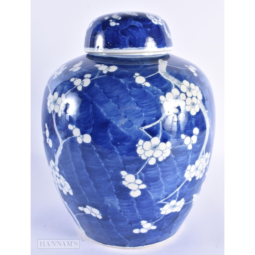 2 - A LARGE 19TH CENTURY CHINESE BLUE AND WHITE PORCELAIN GINGER JAR AND COVER Kangxi style. 32 cm x 22 ... 