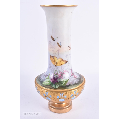 28 - A MID 19TH CENTURY ENGLISH PORCELAIN BALUSTER VASE possibly Copeland and painted by Hurten, painted ... 