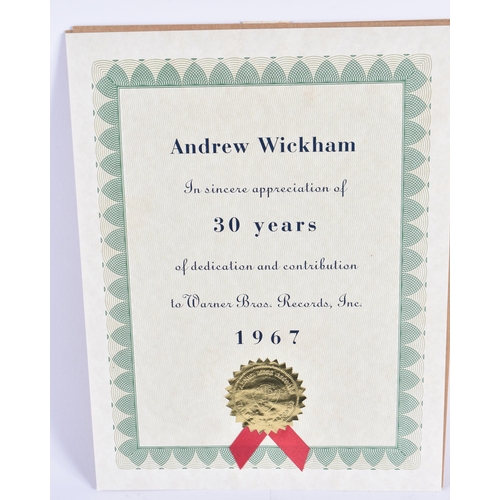 291 - Three country music related award certificates to Andrew Wickham, one from Country Music association... 