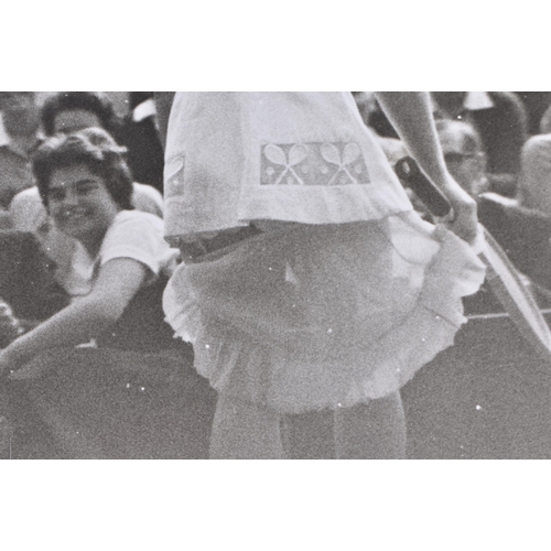 292 - Tennis interest, original 1958 black and white images at Wimbledon of Shirley Bloomer losing her ski... 