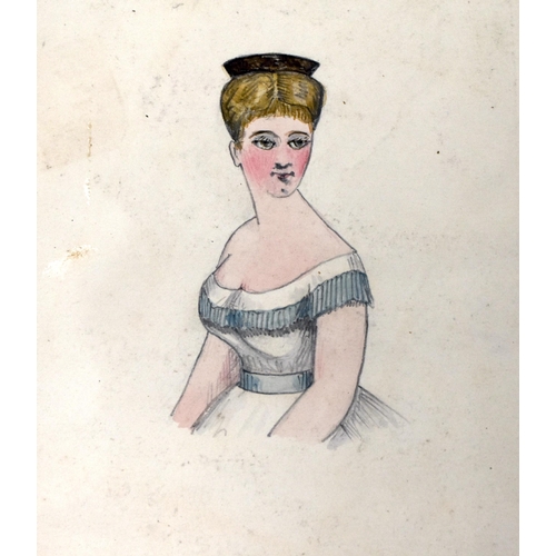 312 - Anne Georgina MILLER, 2 small albums of fine watercolour / gouache caricature art, some as envelope ... 