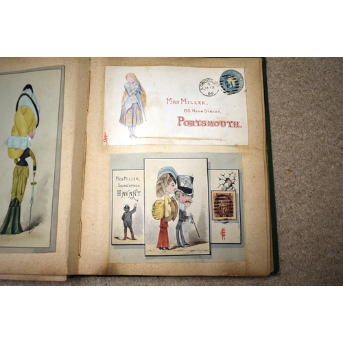 312 - Anne Georgina MILLER, 2 small albums of fine watercolour / gouache caricature art, some as envelope ... 