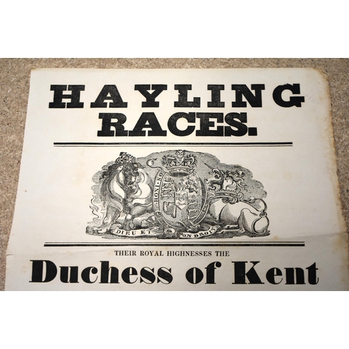 314 - Hayling Races, tall broadside, printed by Hackman, Chichester 1834, unframed