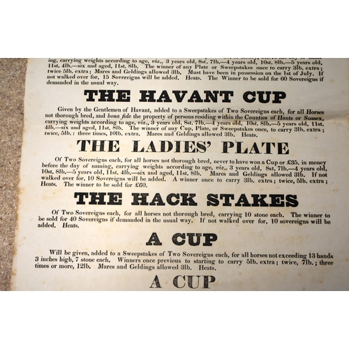 314 - Hayling Races, tall broadside, printed by Hackman, Chichester 1834, unframed