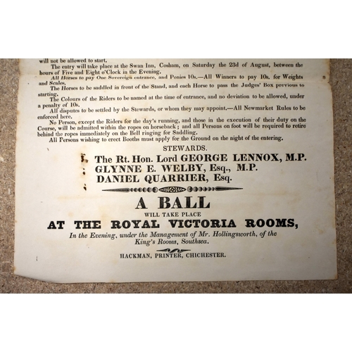 314 - Hayling Races, tall broadside, printed by Hackman, Chichester 1834, unframed