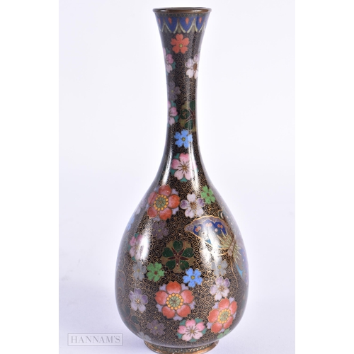 40 - A FINE 19TH CENTURY JAPANESE MEIJI PERIOD CLOISONNE ENAMEL VASE decorated with gold wire butterflies... 