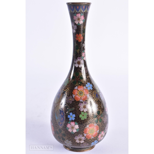 40 - A FINE 19TH CENTURY JAPANESE MEIJI PERIOD CLOISONNE ENAMEL VASE decorated with gold wire butterflies... 