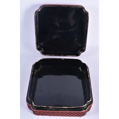 430 - Antique chinese carved cinnabar lacquer box. 18.5 cm square.