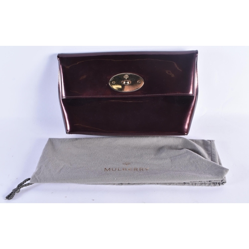 434 - Mulberry Clemmie Clutch Patent Burgundy Leather Bag W/ Original Dust Bag. 27 cm x 17 cm.