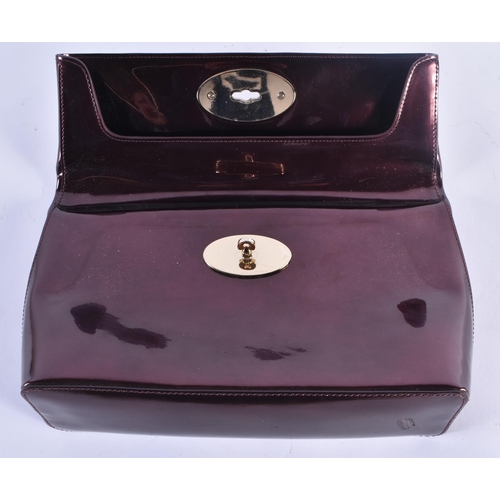 434 - Mulberry Clemmie Clutch Patent Burgundy Leather Bag W/ Original Dust Bag. 27 cm x 17 cm.