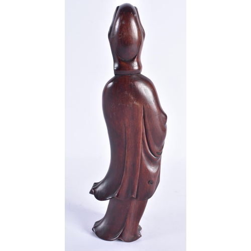 438 - A 19TH CENTURY CHINESE CARVED HARDWOOD FIGURE together with a jade snuff bottle etc. (qty)