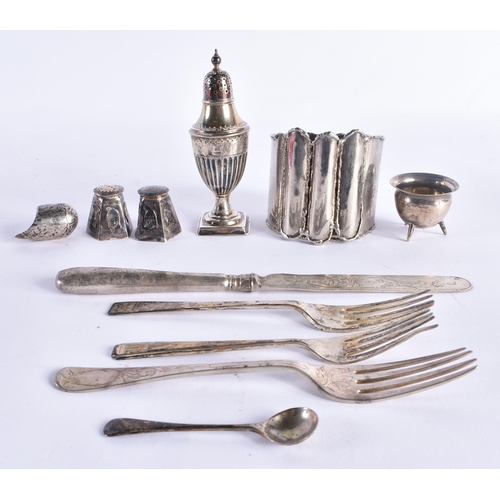 439 - ASSORTED ENGLISH SILVER together with white metal wares. Hallmarked silver 191 grams, white metal 63... 