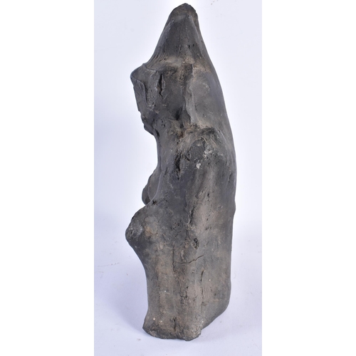 441 - AN EARLY CONTINENTAL BLACK GLAZED POTTERY FIGURE possibly South American or Asian. 30 cm x 15 cm.