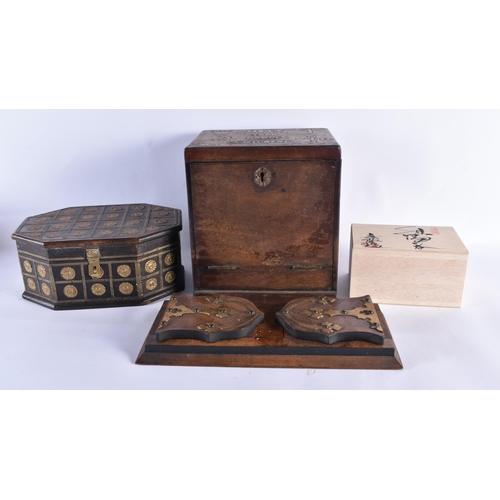 442 - AN UNUSUAL 19TH CENTURY MARITIME POWDER MONKEY SHIPS BOX together with a book slide etc. (qty)