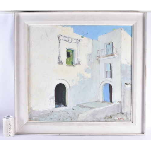 448 - Grimes (20th Century) Oil on canvas, Mediterranean street scene. 80 cm x 72 cm.