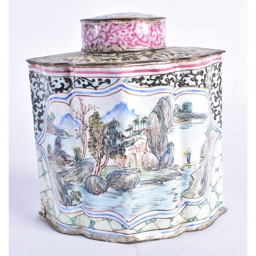 454 - Chinese Canton Enamel Tea Caddy / Jar Qianlong. 12 cm x 10 cm.