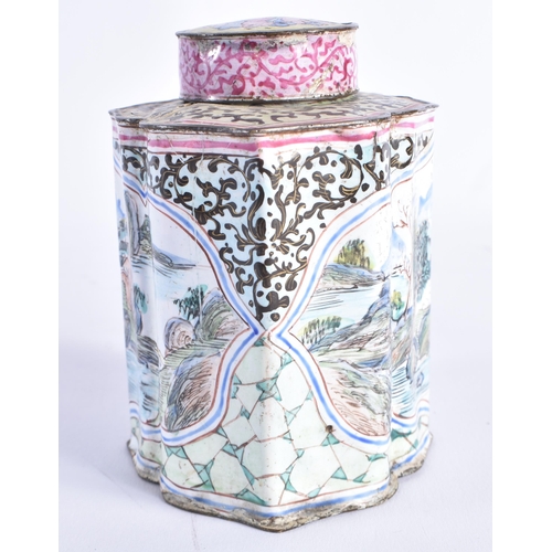 454 - Chinese Canton Enamel Tea Caddy / Jar Qianlong. 12 cm x 10 cm.