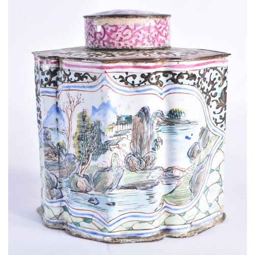 454 - Chinese Canton Enamel Tea Caddy / Jar Qianlong. 12 cm x 10 cm.