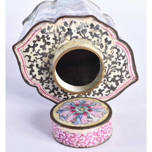 454 - Chinese Canton Enamel Tea Caddy / Jar Qianlong. 12 cm x 10 cm.