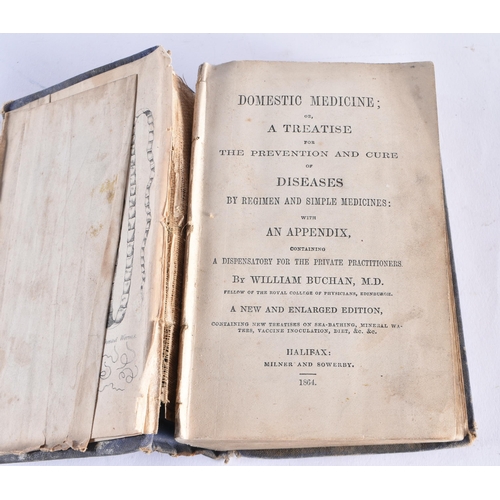 460 - An Antique blood letting instrument, together with a book Domestic medicine C1864, William Buchan. (... 