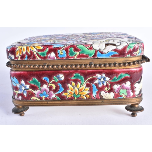 464 - 19th Century Longwy French Faience Pottery Jewellery Box, Brass Detail. 15 cm square.