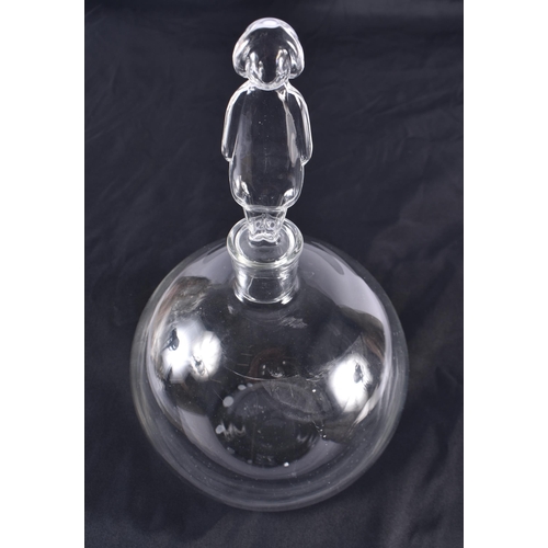 468 - Victorian Fine Glass Round Decanter With Person Shaped Finial Stopper Antique. 27 cm high.