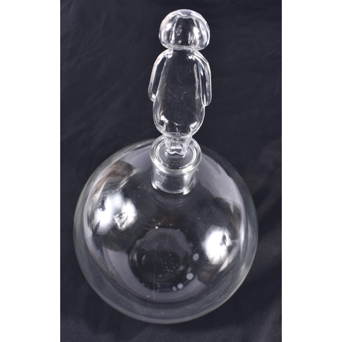 468 - Victorian Fine Glass Round Decanter With Person Shaped Finial Stopper Antique. 27 cm high.