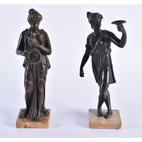 469 - 2 x Antique Grand Tour Bronze Figures on Marble Bases. 24 cm high. (2)