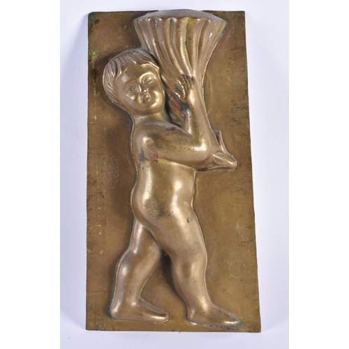 472 - Letang Fils Paris Antique Brass Confectunary Mould Putto Holding Cornucopia. 19 cm x 10 cm. (2)