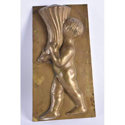 472 - Letang Fils Paris Antique Brass Confectunary Mould Putto Holding Cornucopia. 19 cm x 10 cm. (2)