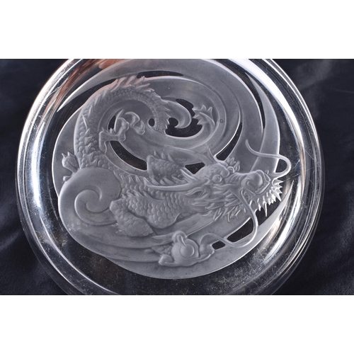 479 - A LALIQUE GLASS DRAGON DISH. 13 cm diameter.