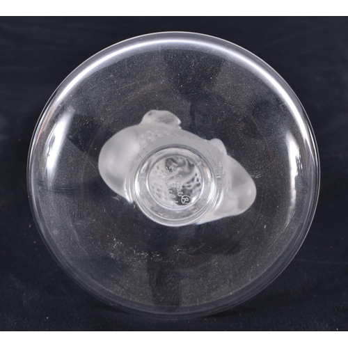 485 - A LALIQUE GLASS NUDE AND GRAPE PIN DISH. 9 cm high.