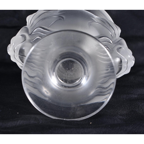 494 - A LALIQUE GLASS LION VASE. 9.5 cm high.