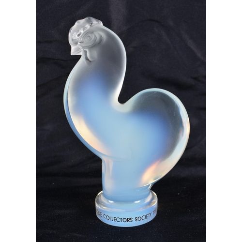 504 - A LALIQUE OPALESCENT GLASS FOWL. 13 cm high.