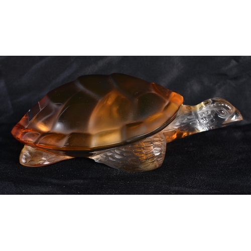 506 - A LALIQUE AMBER GLASS TORTOISE. 14 cm wide.