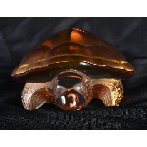 506 - A LALIQUE AMBER GLASS TORTOISE. 14 cm wide.