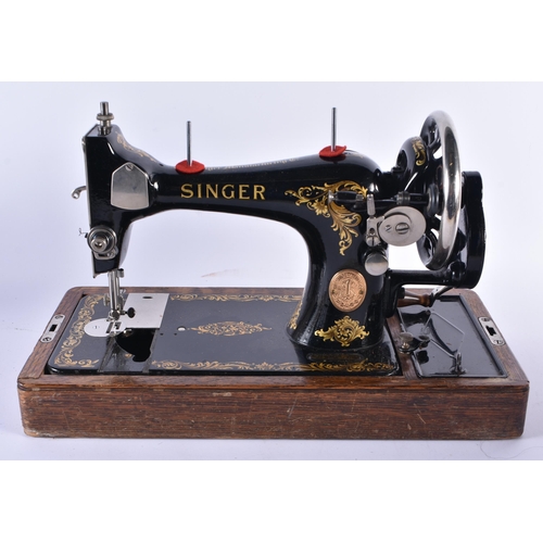 513 - Vintage Singer Sewing Machine in Original Wooden Case, Brass Balancing Scales Vintage Degrave & Co C... 