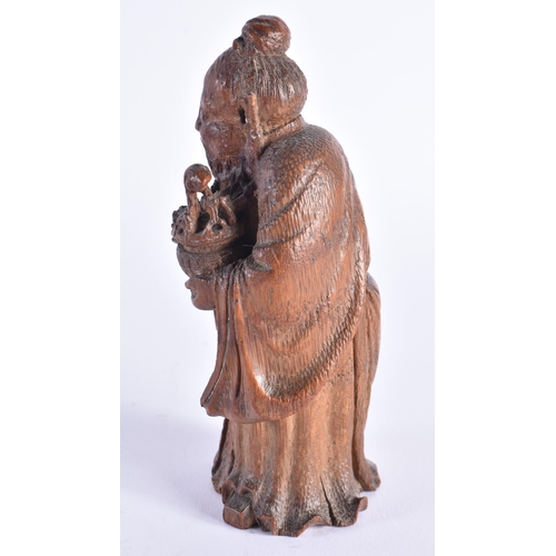 516 - A CHINESE QING DYNASTY CARVED BAMBOO FIGURE OF A SCHOLAR. 14 cm high.