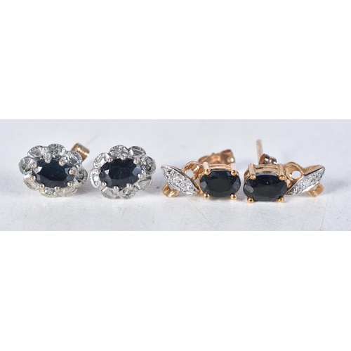 524 - Two Pairs of 9 Carat Gold Sapphire & Diamond Earrings.  Stamped 9CT, largest 1.1 cm x 0.5cm, total w... 