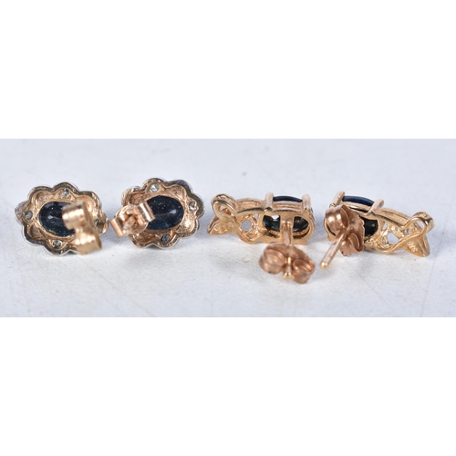 524 - Two Pairs of 9 Carat Gold Sapphire & Diamond Earrings.  Stamped 9CT, largest 1.1 cm x 0.5cm, total w... 